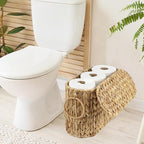 Toilet Paper Storage Basket with Lid, Water Hyacinth Slim Toilet Paper Holder - Holds Up to 6 Mega Rolls, Wicker Basket for Bathroom Accessories Decor Organizer