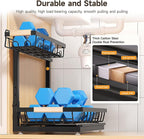2 Packs Under Sink Organizer, Height Adjustable 2 Tier Under Kitchen Sink Organizer, Multi-Purpose Storage Shelf for Kitchen Bathroom Cabinet (Black, Large)