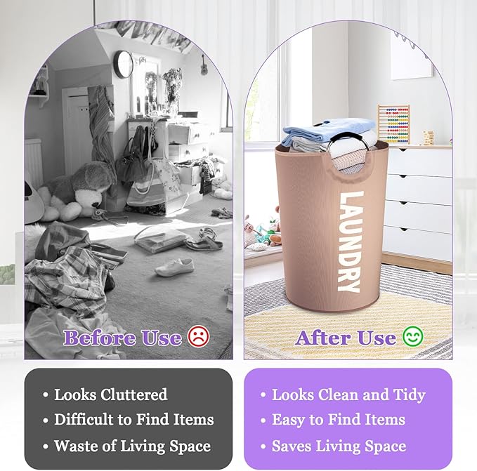 125L Extra Large Laundry Basket with Handles, Folding Dirty Clothes Hamper, Independent Laundry Hamper in 600D Oxford Fabric, Rugged Storage Basket for Family, Dorm, Khaki