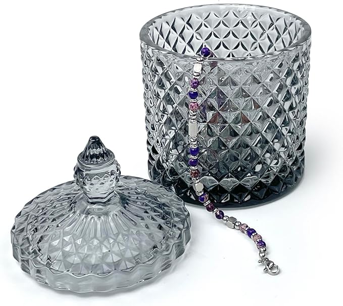 Colorful Glass Jar With Lid,Cute Candle Cup,Candy Dish,Candy Cookie Jars,Jewelry Box,Decorative Jar(Gray)