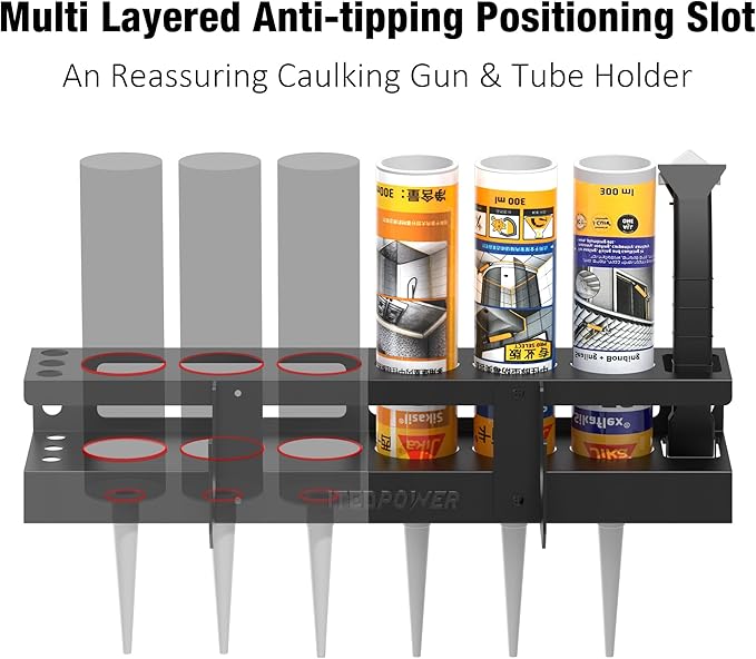 UNITEDPOWER Caulking Gun Holder 6+1, Wall Mount Hand Caulking Gun Storage Rack, Caulk Tube Organizer for Workshop, Shop, Garage