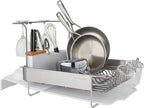 KitchenAid Full Size Compact to Full Capactiy Expandable Rust Resistant Dish Rack, with Self Draining Angled Drainboard and Removable Flatware Caddy, 24-Inch, White