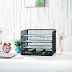 SETTFRFE 4 Tier Mesh Paper Letter Tray,Desk File Organizer with A Sliding Drawer,Office Supplies Desk Organizer for Home Office,Black.