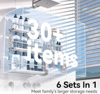 YASONIC Shower Caddy, Large Capacity Bath Organizer with Soap Holder and 12 Hooks, 6 Pack Rustproof Bathroom Shelves for Inside Shower, No Drilling&Sleek Bathroom Organizers and Storage Silver