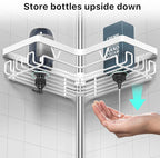 Shower Caddy Tension Pole Corner - Stainless Steel Bathroom Organizer White Tension Rod Shower Shelves for Tub(22-114.2inch), Renter Friendly