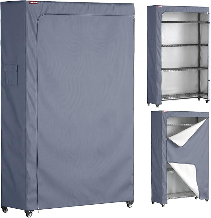 600D Wire Rack Cover 36" W x 18" D x 72" H, Waterproof Shelving Protector with Side Pocket & Nylon Buckle Fixation, 3-Way Opening Dustproof Storage Rack Cover for Garage & Basement