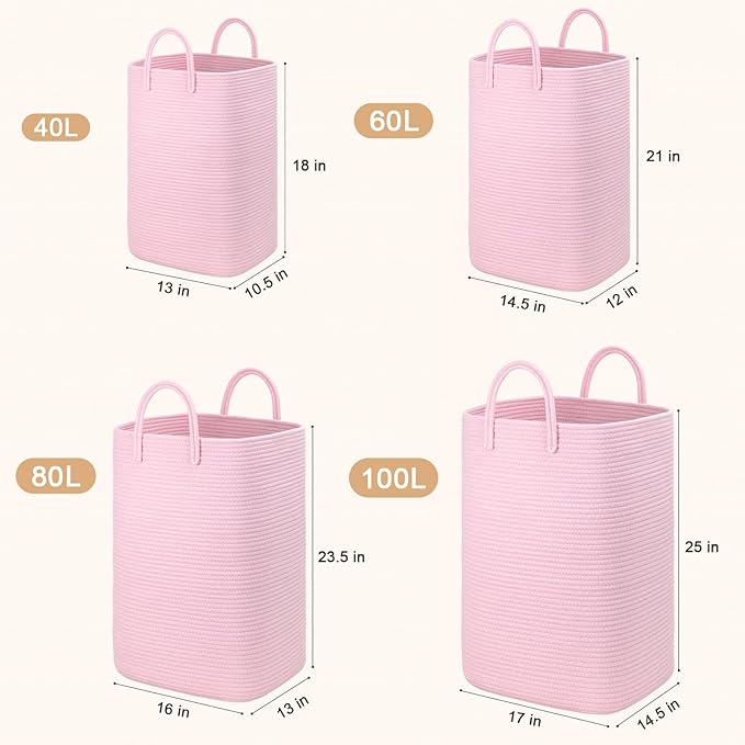 Laundry Basket,Woven Cotton Rope Laundry Hamper,80L Versatile Storage for Dirty Clothes,Baby Toys,and Blankets in Bathroom, Nursery,and Living Room