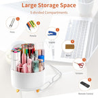 Desk Pencil Pen Holder, 5 Slots 360°Degree Rotating Pen Organizers for Desk, Desktop Storage Stationery Supplies Organizer, Cute Pencil Cup Pot for Office, School, Home, Art Supply, White
