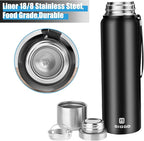 Insulated vacuum Thermo Bottle 1000ml/33.8oz with cup Stainless steel coffee bottles for hot and cold drink water flask.(Black,1000ml)