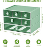 Marbrasse Desk Organizer with 6 Drawers, 3 Tier Stackable Storage Drawers Plastic Makeup Storage, Office Organizers and Storage, Desk Storage Box for Office, School, Home Green
