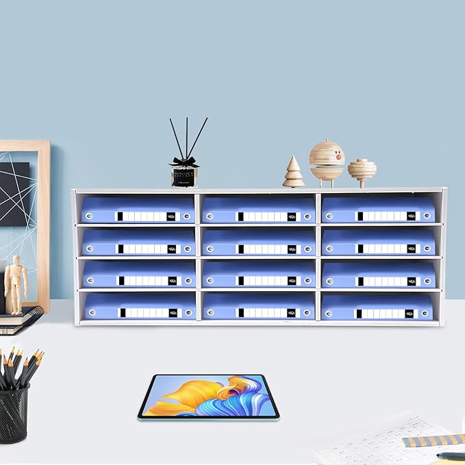 12 Compartments Paper Organizer for Desk, Desk Literature Organizer, Student Mailbox for Classroom, Desktop Bill Paper Storager File Sorter for Home Office Classroom