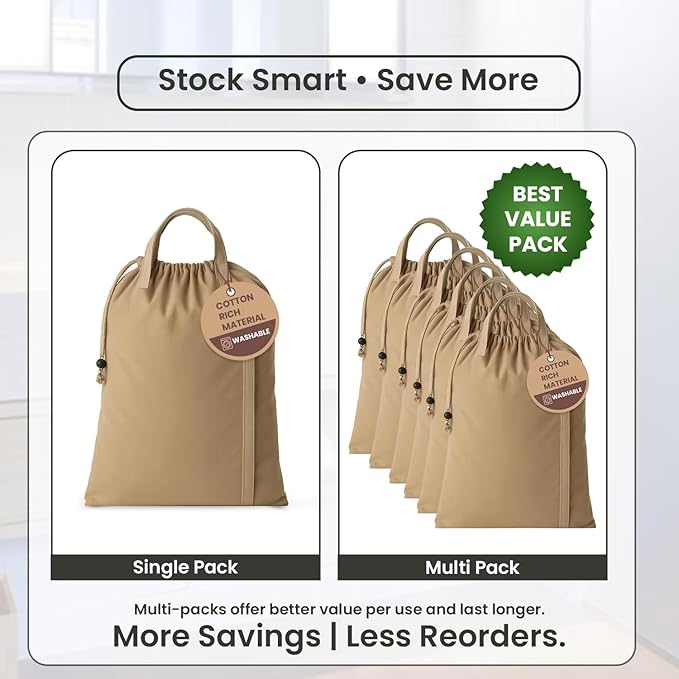 LFH Home Large Premium Cotton Canvas Laundry Bag with Drawstring and Handles Heavy Duty, Multi-Use, and Washable for Home, Travel, College or Storage 20x30 (Pack of 4)-Beige