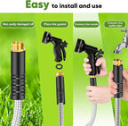 Garden Hose Metal 150FT, Stainless Steel Heavy Duty Water Hose With 10 Function Nozzle, No-Kink, Tough & Flexible, Sturdy and Lightweight, Rust Proof for Yard, Outdoor, RV