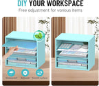 5-Tier Wood Desk Organizer, Paper Tray Organizer for Desk with Adjustable Storage Shelves, Desktop File Organization Paper Sorter Mail Holder for Office Home Classroom, Blue