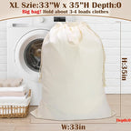 Canvas Laundry Bag 33"Wx 35"H, Thick Canvas Laundry Bag with Handles & Drawstring, Extra Large Heavy Duty Washable Basket Liner Hamper Liner Storage Sack (Beige XL, 1 Pack)
