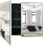 Medicine Cabinet with Aluminum Framed Mirror,36"x32" Surface Mount or Recessed Mount Bathroom Vanity Mirror,Single Door Bathroom Mirror with Storage Cabinet