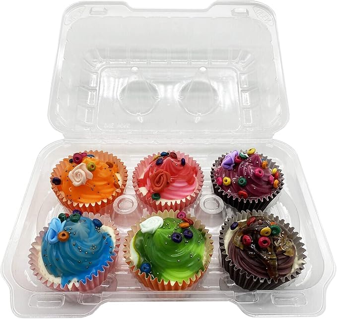 Clear Cupcake Containers,12pc Plastic Disposable High Dome Cupcake Boxes 6 Compartment Cupcake Holders Cupcake Containers Half Dozen Cupcake Trays ReliableCup Cake Muffin Packaging Transporter