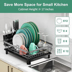 MOUKABAL Dish Drying Rack, Dish Rack, Stainless Steel Dish Racks for Kitchen Counter, Dish Drainer with Removable Utensil Holder, Drainboard (Grey,13''W x 17''L)