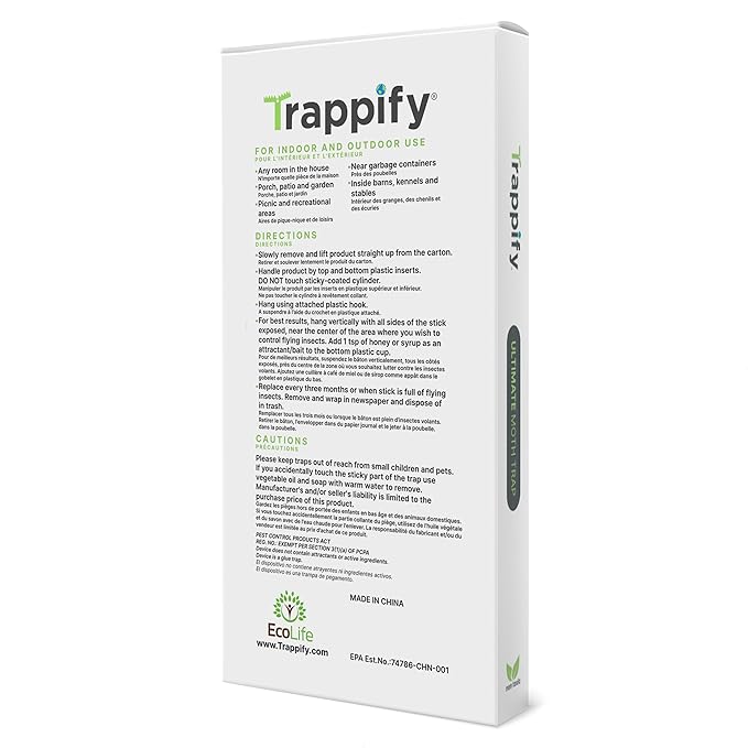 Trappify Ultimate Adhesive Moth Traps for Clothes - Monitoring Pantry Moth Traps for Home, Kitchen, Closet, Cabinet, Storage Rooms, Cupboard |Easy Setup (4 Pack)