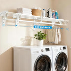 Steel Closet Shelf with Hanging Rod, Back Wall & Side Wall Mounted, 28-48'' Expandable White Closet Shelves, Heavy Duty Storage Rack Holds 220 lbs, Adjustable DIY Closet Rod Divider Separator
