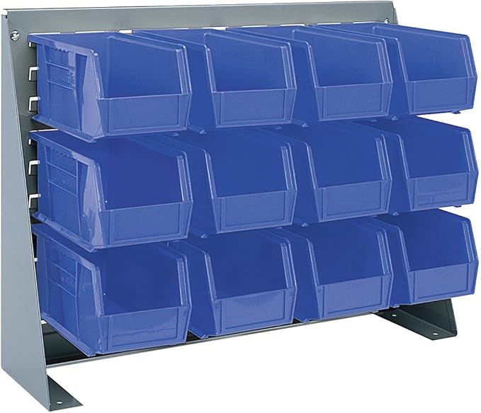 Akro-Mils 98600 Heavy Duty Steel Louvered Panel Standing Work Bench Storage Rack Garage Organizer for Mounting AkroBin Storage Bins, 28-Inch W x 8-Inch D x 20-Inch H, Gray