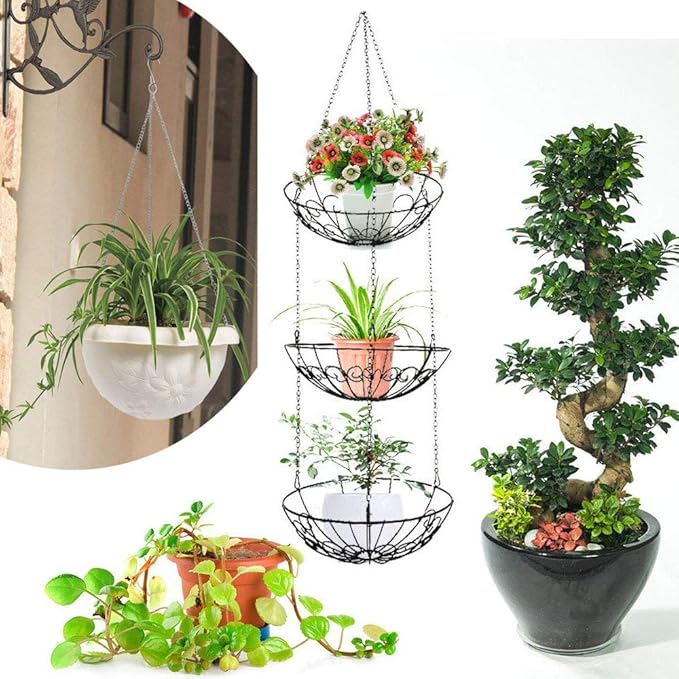 3-Tier Fruit Basket, Vegetable & Produce Storage, Rustic Brown Iron Hanging Kitchen Basket