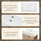 21.6" Small Fluted Bathroom Vanity with Sink,Soft Closing Doors and Storage Shelves,Natural Wood Single Bathroom Sink Cabinet Combo Freestanding, Natural Wood