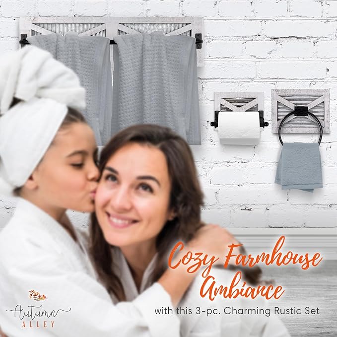 Autumn Alley Farmhouse Rustic Towel Rack Holder - Wood Towel Rack - Farmhouse Towel Holder for Rustic Bathroom and Farmhouse Kitchen Style Décor - 24" Wall Mounted, Rustic White