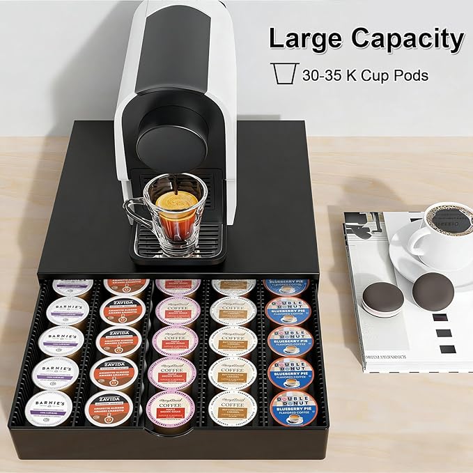 Coffee Pods Drawer Organizer Compatible with Nespresso Vertuo Pods Holds Up to 60 Small or 40 Large (Black)