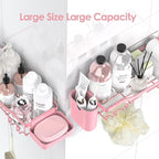 Shower Caddy Adhesive Shower Organizer 7-Pack, Rustproof Stainless Steel Bathroom Shelves, Large Capacity No-Drill Rack Storage Accessories with Soap Dish Toothbrush Holder Hooks