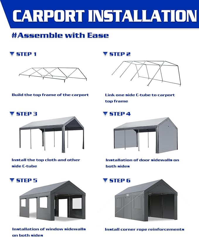 10x20ft Heavy Duty Carport, Waterproof UV Resistant Portable Garage Shelter with Rustproof Steel Frame, Car Canopy for Outdoor carport, Home Party and Workshops