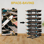 7-Tiers Skateboard Racks, Free Standing Metal Snowboard Ski Storage Racks, Home Gym Organize Holder for Deck Longboard, Space Saving(Black, 7-Tier)