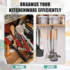 Zorfeter 2 PCS Under Cabinet Kitchen Utensil Hooks, Stainless Steel Utensil Racks 360°Rotating Drilling Free Adhesive Utensils Hanging Rack Holder, Black
