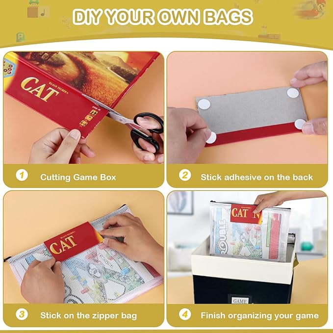 Board Game Storage, Board Game Organizer with 12pcs Zipper Bags and Writable Stickers, Board Organizers Storage with Lid for Office Supplies, Puzzles, Video Game, Craft Product,2pcs