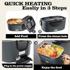 Buddew Electric Heated Lunch Box for Adults - 80W Fast Heating, 1.5L Food-Grade Stainless Steel, 12V/24V/110V Portable Food Warmer for Work Travel Car, Lonchera Electrica Portatil