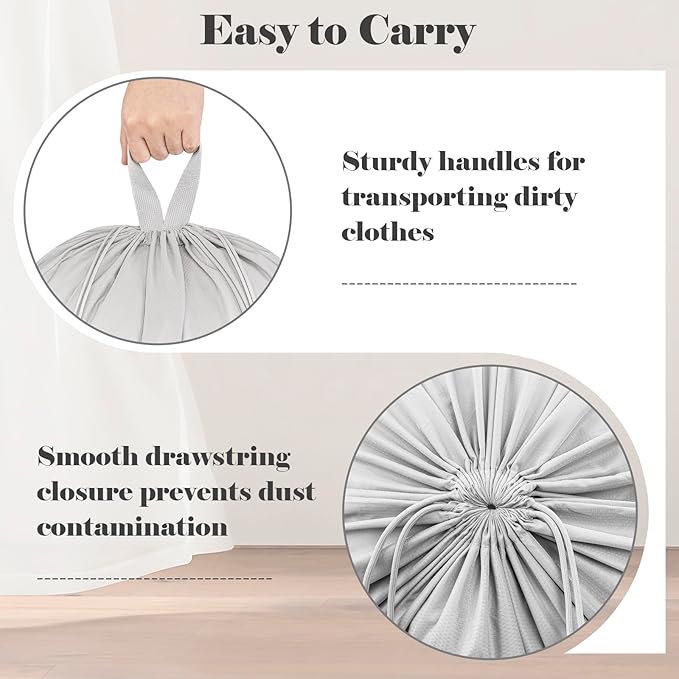 Laundry Bag, Extra Large Travel Laundry Bags with Handles & Drawstring Closure, 24"x 36" Dirty Clothes Storage Bag, Basket Hamper Liner, Organizer Sack for Laundry Room, Camping, Grey