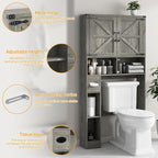Vabches Over The Toilet Storage Cabinet, Farmhouse Storage Cabinet Over Toilet with 2 Barn Doors & Toilet Paper Holder Stand，Home Space-Saving Toilet Rack, for Laundry, Bathroom, Restroom.Grey Oak