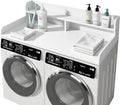 2-Tier Washer Dryer Countertop with 2.8" H Edge Rails, 54" W x 27.5" D Wood Laundry Table for Folding Clothes, Top of Washer and Dryer Organizer Shelf, White