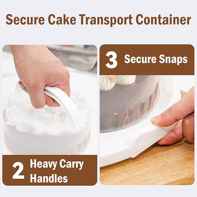 12 Inch Cake Carrier with Lid and Handle – Cake Container for Baking Events & Outdoor Trips | Adjustable Height,Portable Food Cake Carrier Storage Solution for Picnics & Camping (WHITE-SET)