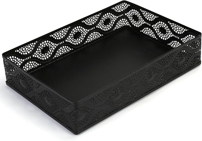 Desk Drawer Organizer, A4 Large Metal Mesh Desk Rrganizer Tray, Carved Hollow Floral Tray, Versatile Storage Box Set for Office Home Supplies,13x9x3 inches (Curved,1 PC)