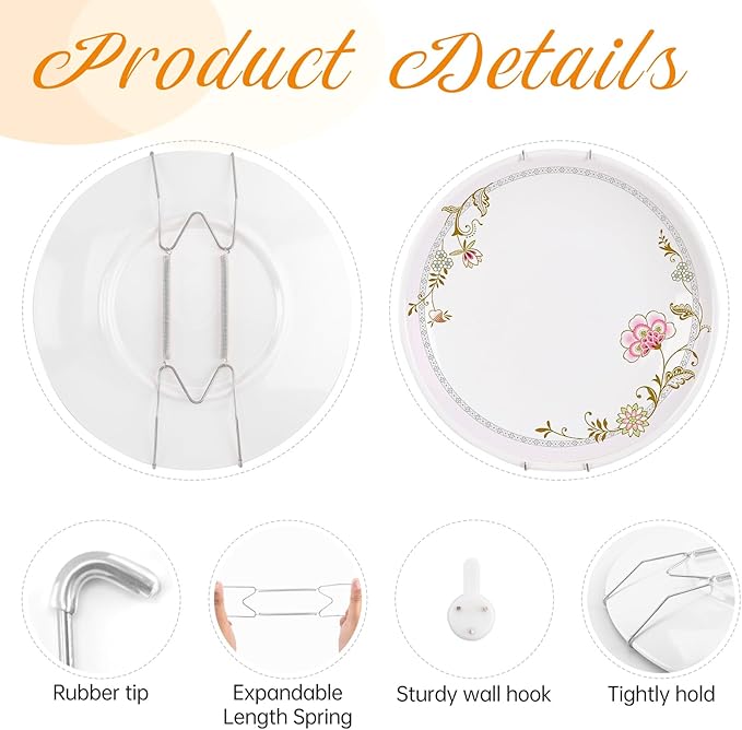 5 Pack Plate Hangers for The Wall, Suitable for 4-5 inch Art Plate, Stainless Steel Invisible Heavy Duty Wire Plate Holder with Wall Hooks, Plate Hangers for Displaying Plates, Platter, Dish, Silver