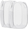 Handy Laundry Collapsible Mesh Pop Up Laundry Hamper 2-Pack, Wide Opening, Side Pocket, Space-Saving Foldable Basket for Clothes, Travel, Dorm, Kids Room, Breathable & Durable (White)