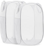Handy Laundry Collapsible Mesh Pop Up Laundry Hamper 2-Pack, Wide Opening, Side Pocket, Space-Saving Foldable Basket for Clothes, Travel, Dorm, Kids Room, Breathable & Durable (White)
