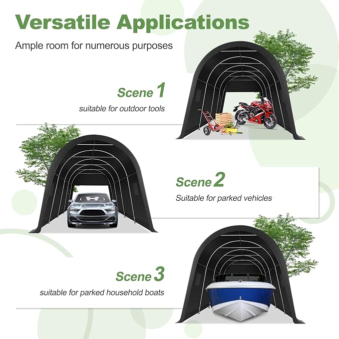 COBIZI Carports 10x20 Heavy Duty Car Canopy Garage with Removable Doors & Vents, Galvanized Frame Portable Carport Canopy Outdoor Storage Shelter with All-Season Tarp for Car Boat Truck