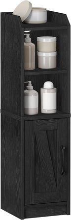 Bathroom Storage Cabinet, Small Farmhouse Corner Floor Cabinet with Door and Shelves, Narrow Toilet Paper Holder Stand, Bathroom Organizer with Adjustable Shelf, for Small Spaces, Black