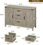 3 Drawer File Cabinet, Farmhouse Lateral Filing Cabinet with Doors Fits Files Letter or A4 Size, Wooden Printer Stand with Open Storage Adjustable Shelf for Home Office, Rustic Grey