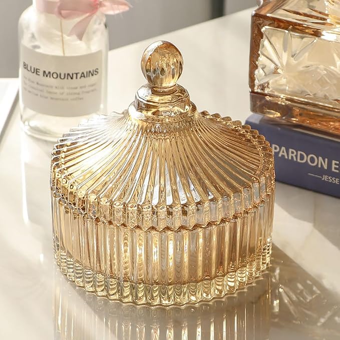Colorful Glass Jar With Lid,Candy Cookie Jars,Jewelry Box,Biscuit Containers Food Storage,Decorative Jar(Amber)