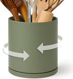 D'vine Dev 360° Rotating Utensil Holder – 7.2" Kitchen Utensil Crock for Countertop, Modern Cooking Tool Organizer for Kitchen Storage & Décor, Olive, 72-X-C-2