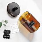 Amolliar Amber Glass Qtip Holder, Apothecary Jars with Oil Rubbed Bronze Metal Lid & Stickers-Bathroom Qtip Dispenser Storage Organizer Set,Vanity Counter Canister for Cotton Swabs,Round Floss(2 Pack)