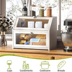 BMOSU Farmhouse Bread Box for Kitchen Countertop Bread box Double Layer Bamboo Wooden Extra Large Capacity Bin Kitchen Food Storage Container(White)